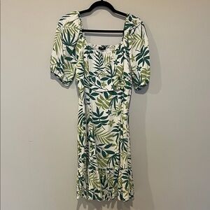 Dylan Green and White Leaf Print Midi Dress
